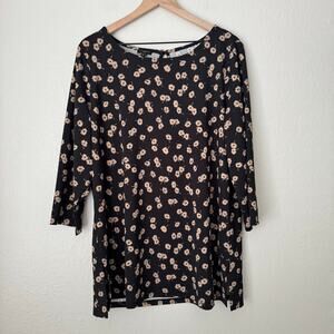 Talbots Plus Womens Black Floral Blouse Stretchy Longsleeve Scoop Neck Size 1X